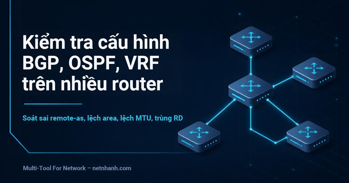 Kiểm tra cấu hình BGP, OSPF, VRF trên nhiều router